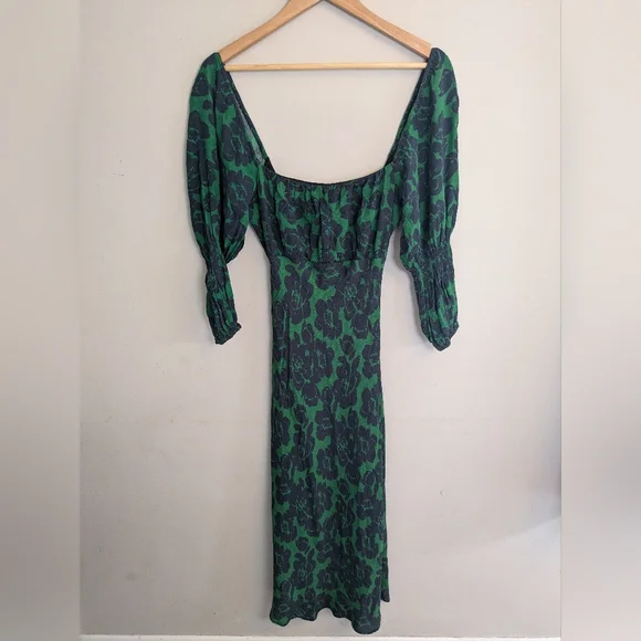 Peter Som Scoop Neck Green Floral Midi Dress Size 0 - Picture 4 of 9